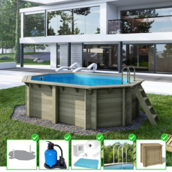 Piscine en bois Nemo 430x300cm - H.118cm - coffre de filtration - fixations à visser - Altanka	
