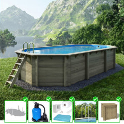 Piscine en bois Nemo 730x397cm - H.145cm - coffre de filtration - fixations à visser - Altanka