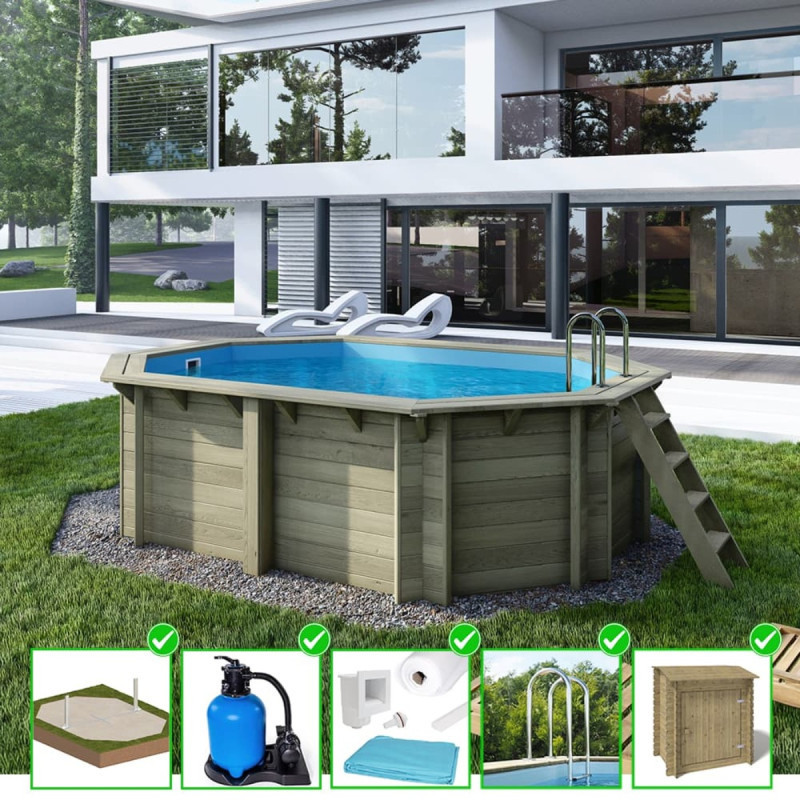 Piscine en bois Nemo 430x300cm - H.118cm - coffre de filtration - cadre en métal - Altanka