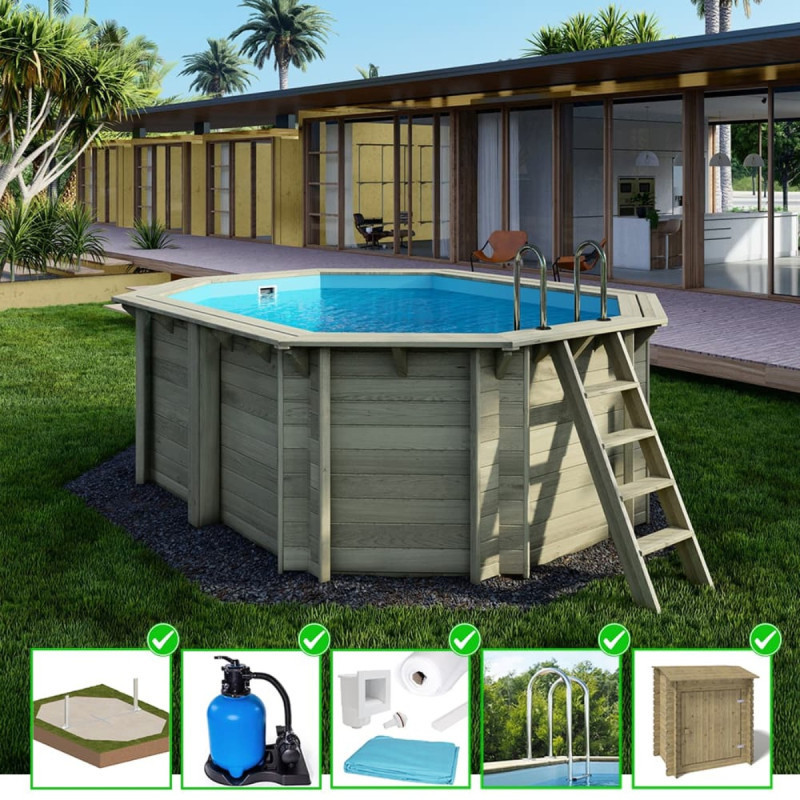 Piscine en bois Nemo 430x300cm - H.131cm - coffre de filtration - cadre en métal - Altanka