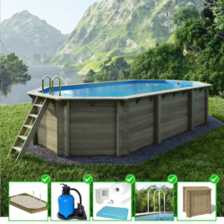 Piscine en bois Nemo 730x397cm - H.145cm - coffre de filtration - cadre en métal - Altanka