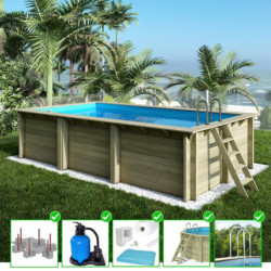 Piscine en bois Aqua 610x285cm - H.131cm - fixations à sceller - Altanka