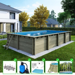 Piscine en bois Aqua 850x435cm - H.145cm - fixations à sceller - Altanka