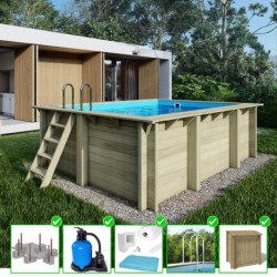 Piscine en bois Aqua 465x285cm - H.124cm - coffre de filtration - fixations à sceller - Altanka
