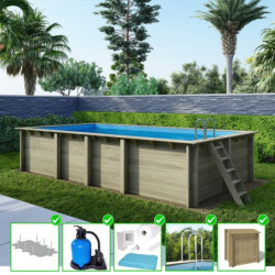 Piscine en bois Aqua 700x375cm - H.145cm - coffre de filtration - fixations à visser - Altanka