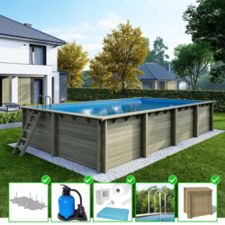 Piscine en bois Aqua 850x435cm - H.145cm - coffre de filtration - fixations à visser - Altanka