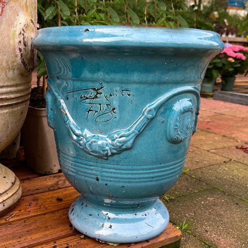 Terre Figuière Vase d'Anduze Terre cuite émaillée Bleu Terre Figuière Vase d'Anduze Terre cuite émaillée Bleu