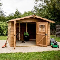Habrita Abri de jardin bois 10 à 15 m² Bois massif Marron 10.33m²