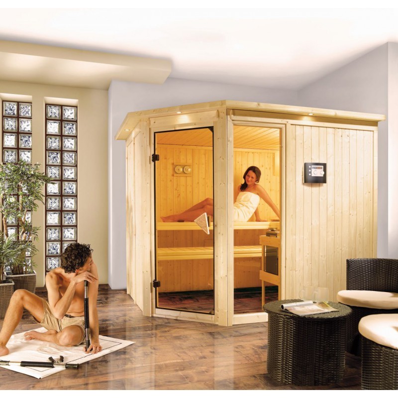 Karibu Sauna traditionnel Bois massif Bois naturel Karibu Sauna traditionnel Bois massif Bois naturel