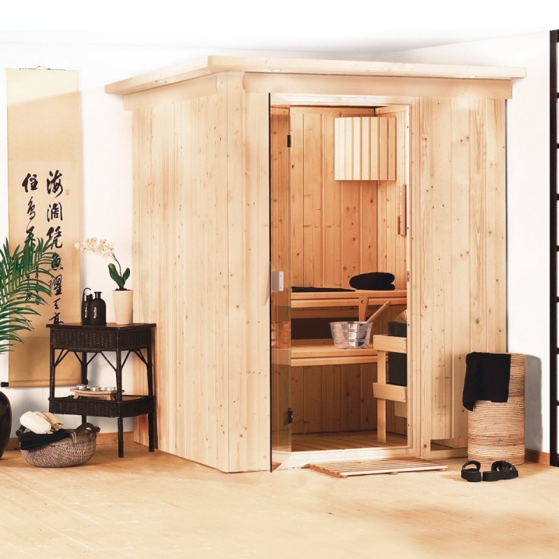 Karibu Sauna prêt à brancher Bois massif Bois naturel Karibu Sauna prêt à brancher Bois massif Bois naturel