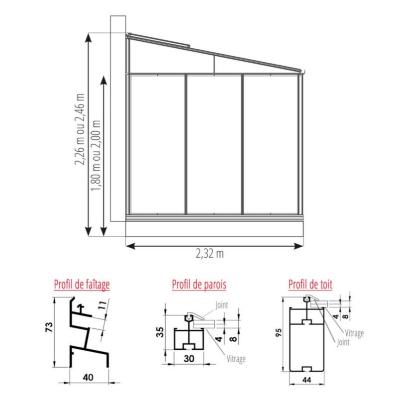Lams Serre de jardin en verre Gris 7.2m²