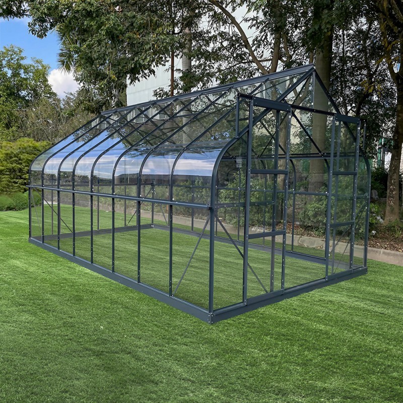 Green Protect Serre de jardin en verre Aluminium et verre trempé Gris 14.52m² Green Protect Serre de jardin en verre Aluminium et verre trempé Gris 14.52m²