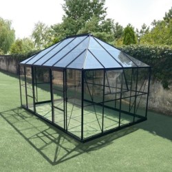 Green Protect Serre de jardin en verre Aluminium et verre trempé Noir 12.01m²