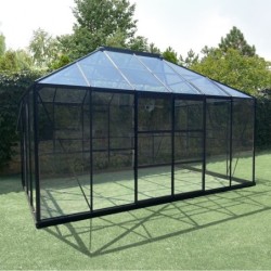 Green Protect Serre de jardin en verre Aluminium et verre trempé Noir 12.01m²