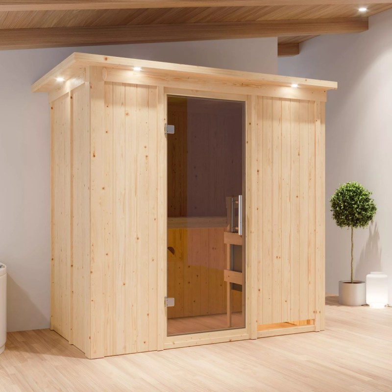 Karibu Sauna traditionnel Bois massif Bois naturel Karibu Sauna traditionnel Bois massif Bois naturel