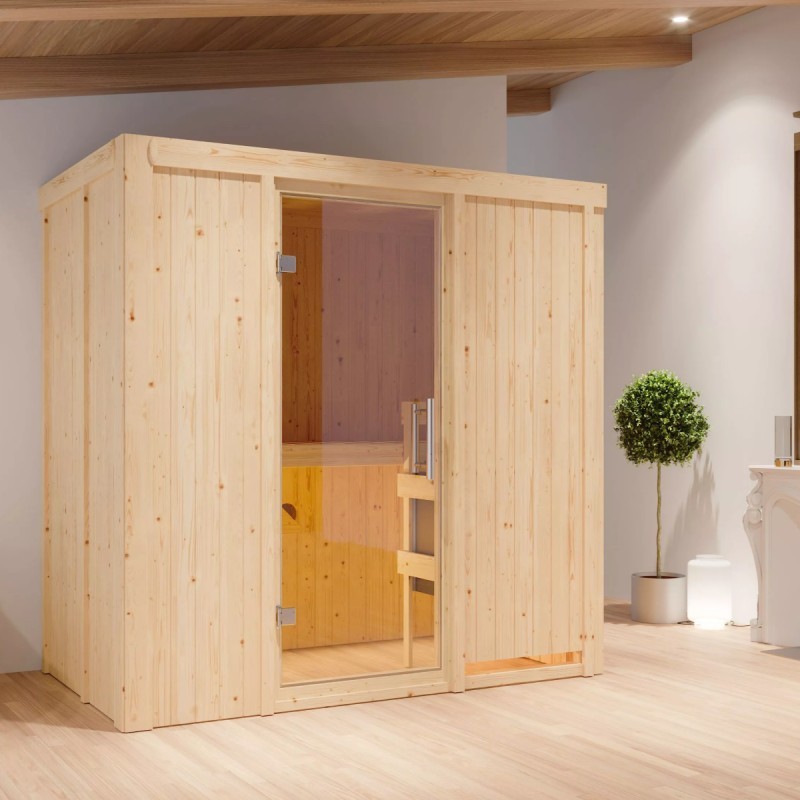 Karibu Sauna traditionnel Bois massif Bois naturel Karibu Sauna traditionnel Bois massif Bois naturel