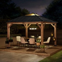Sunjoy Tonnelles de jardin Bois massif Marron 11.3m²