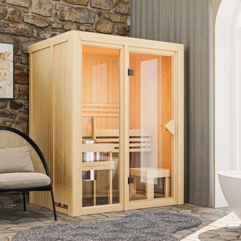 Karibu Sauna traditionnel Bois massif Bois naturel Karibu Sauna traditionnel Bois massif Bois naturel