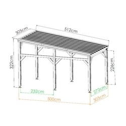 Cerland Carport Bois massif Marron 15.50m²