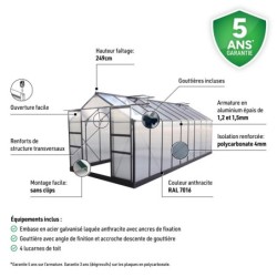 Green Protect Serre de jardin en polycarbonate Gris 16.9m²