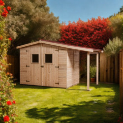 Abri de jardin en bois brut 4,08m² + bûcher 2,08m² + plancher