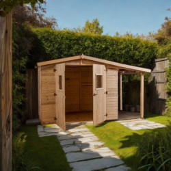 Abri de jardin en bois brut 4,08m² + bûcher 2,08m² + plancher