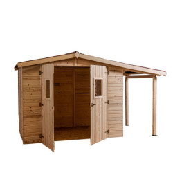 Abri de jardin en bois brut 4,08m² + bûcher 2,08m² + plancher