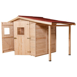 Abri de jardin en bois brut 4,08m² + bûcher 2,08m² + plancher