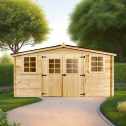 Abri de jardin en bois massif 16m² – madriers 28mm - Habrita