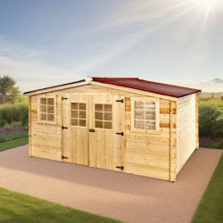 Abri de jardin en bois massif 16m² – madriers 28mm - Habrita