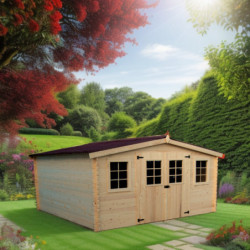 Abri de jardin en bois massif 16m² – madriers 28mm - Habrita