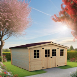 Abri de jardin en bois massif 16m² – madriers 28mm - Habrita