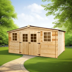 Abri de jardin en bois massif 20m² – madriers 28mm - Habrita