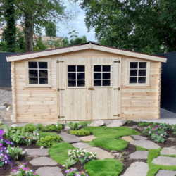 Abri de jardin en bois massif 20m² – madriers 28mm - Habrita