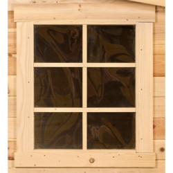 Abri en bois massif 12m² – madriers 28mm + couverture plaques ondulées