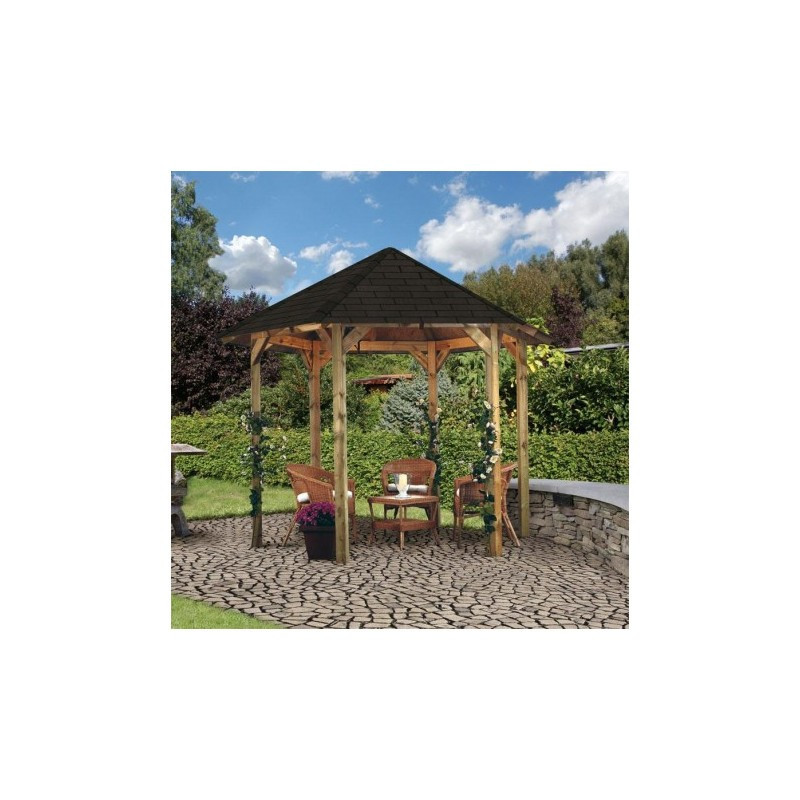 Kiosque en bois hexagonal Madrid - Diam. 3,49m - Karibu