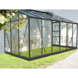Serre de jardin adossée en aluminium laqué gris et verre trempé 7,22m²