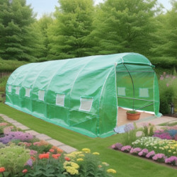 Serre tunnel 18m² avec couverture verte en PE armé 140gr/m² Habrita