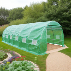 Serre tunnel 18m² avec couverture verte en PE armé 140gr/m² Habrita