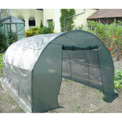 Serre tunnel 18m² avec couverture verte en PE armé 140gr/m² Habrita