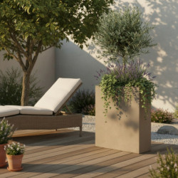 Bac à plantes en fibre de terre 80x30xH.92cm taupe