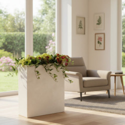 Bac à plantes en fibre de terre 60x25xH.72cm blanc - Megacollections