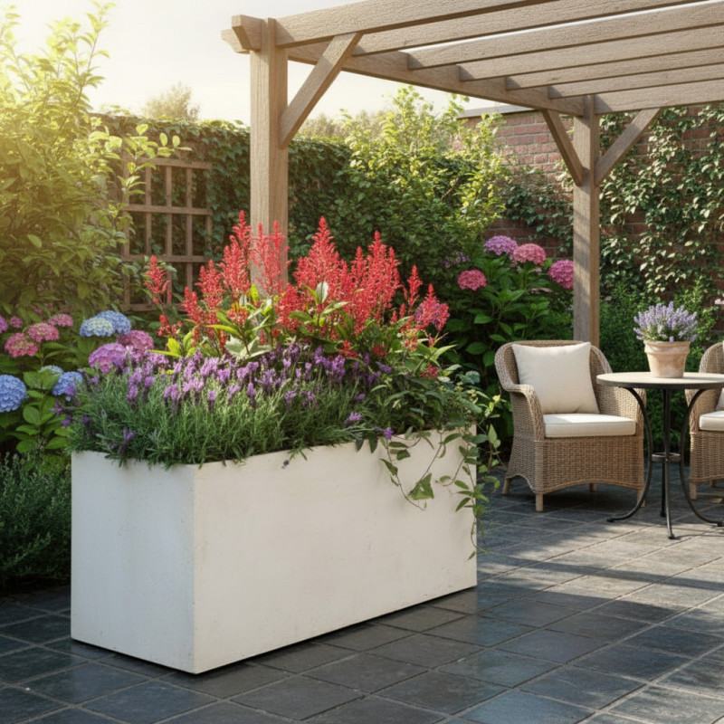 Jardinière en fibre de terre 100x45x45cm blanc - MegaCollections