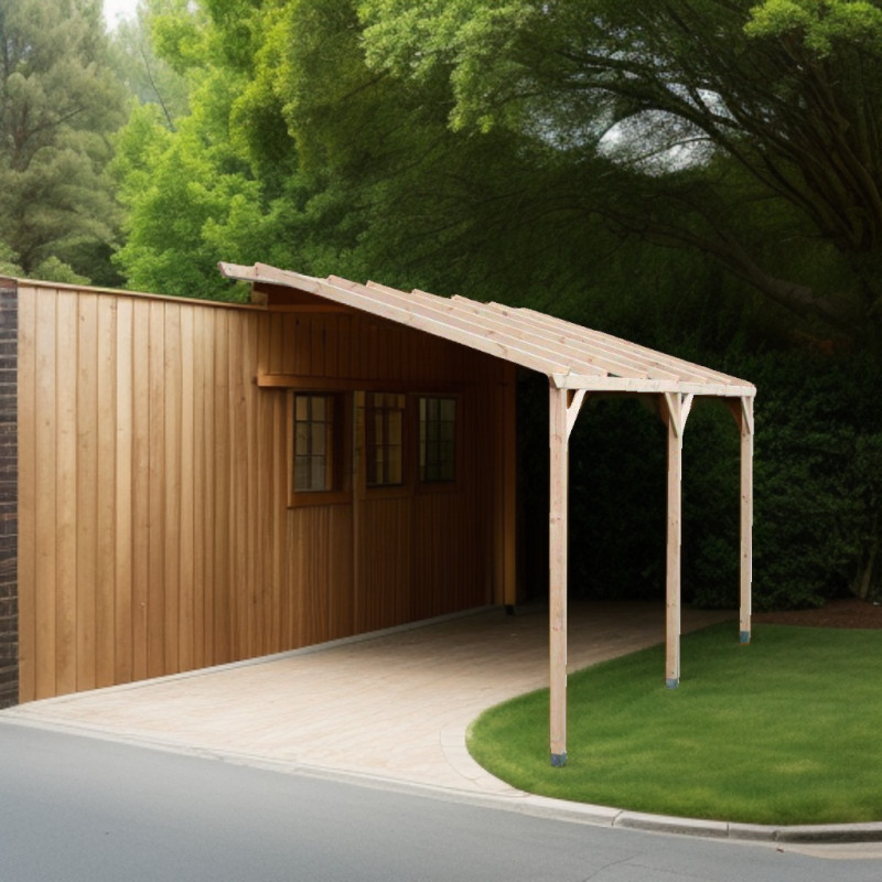 Carport adossé en pin traité autoclave 15m² Habrita