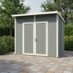 Abri de jardin 4,31m² Skur 4 + plancher traité peint gris Baltic