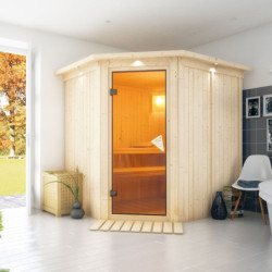 Sauna traditionnel d'angle SIIRIN 4 à 5 places 68mm avec couronne et porte classique KARIBU