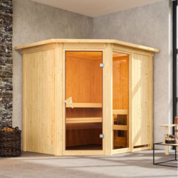 Sauna d'angle FIONA 2 - 4 à 5 places 68mm + couronne lumineuse KARIBU