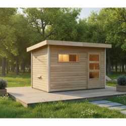 Sauna d'extérieur SKROLLAN 1 en bois massif 38mm 4 à 6 places avec porte moderne KARIBU