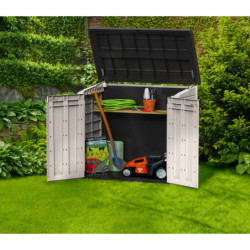 Coffre de jardin multifonctions en résine 1200L toit plat beige - Keter