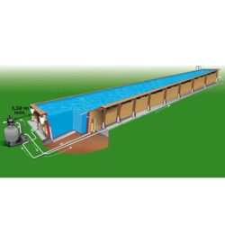 Piscine bois rectangulaire 350x1550cm LINEA toute équipée UBBINK